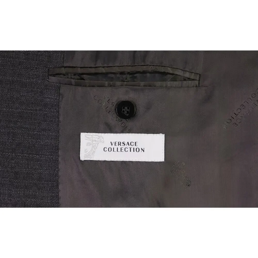 Versace Collection Recent Gray Check Wool Viscose 2Btn Slim Sportcoat Blazer 42L